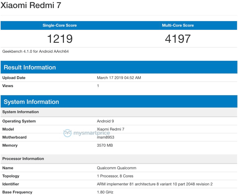 Redmi 7 Geekbench