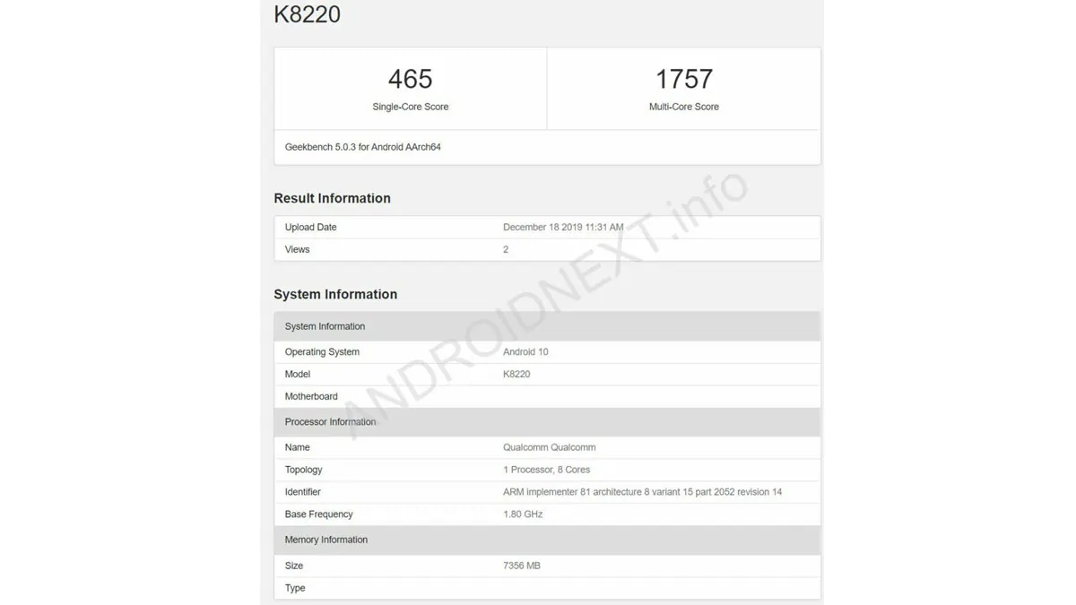 Sony K8220 Geekbench