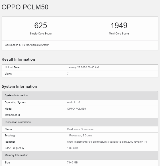 Oppo Pclm50 Geekbench