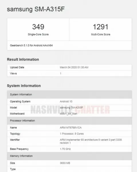 galaxy a31 processor details