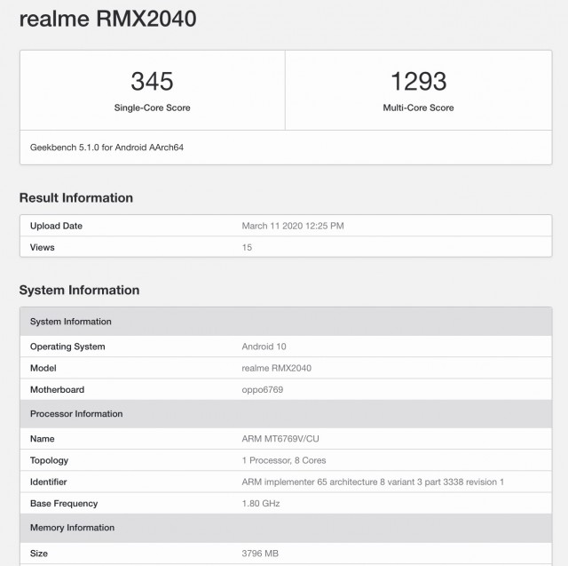 Realme 6i Geekbench