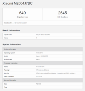 Redmi M2004j7bc 5g Smartphone Geekbench