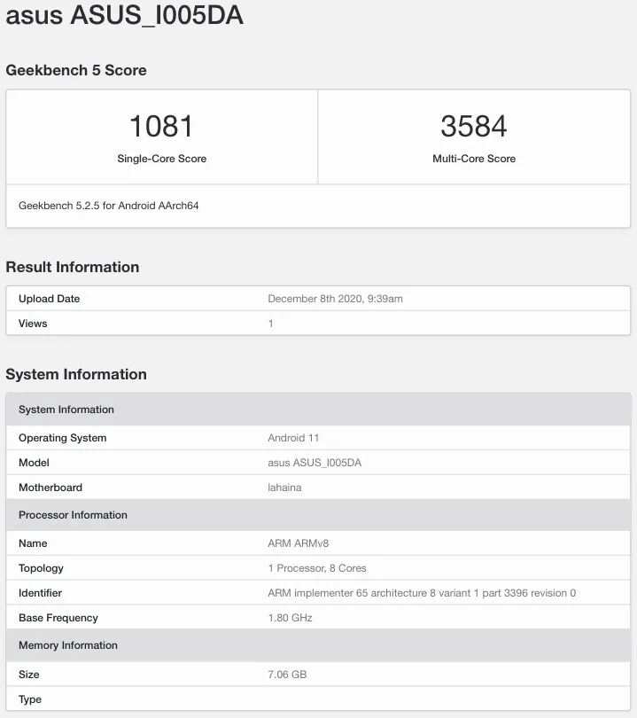 Asus Rog Phone 4 Geekbench