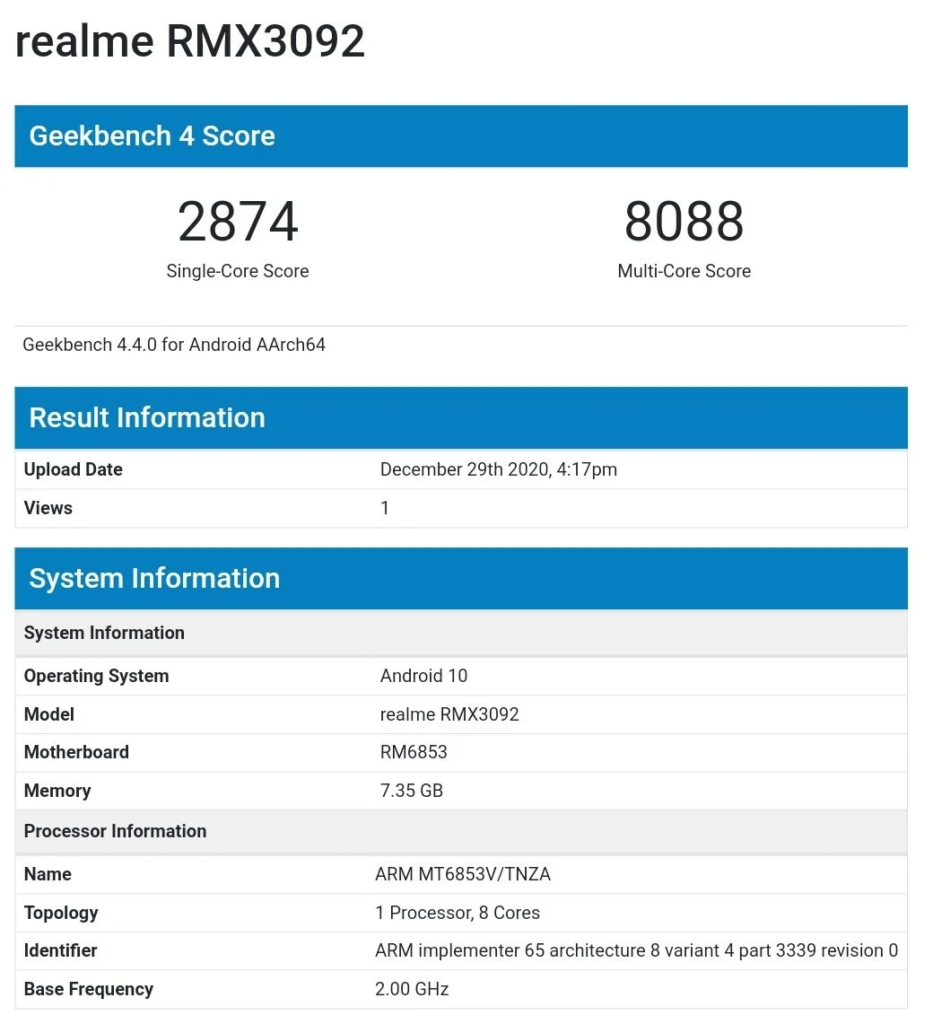 Realme Rmx3092 Geekbench