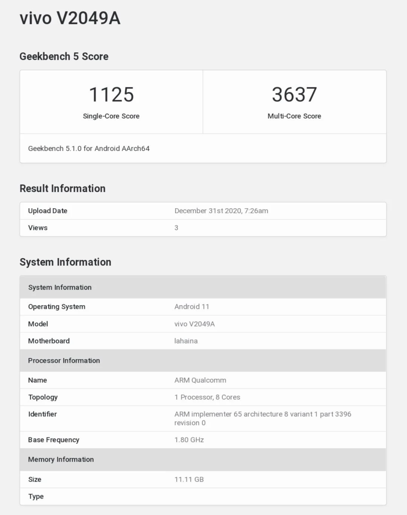 Iqoo 7 Geekbench