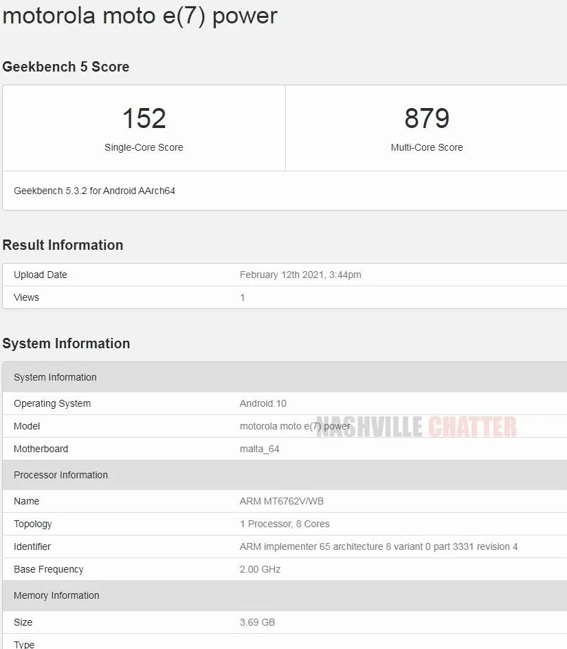 Moto E7 Power Geekbench