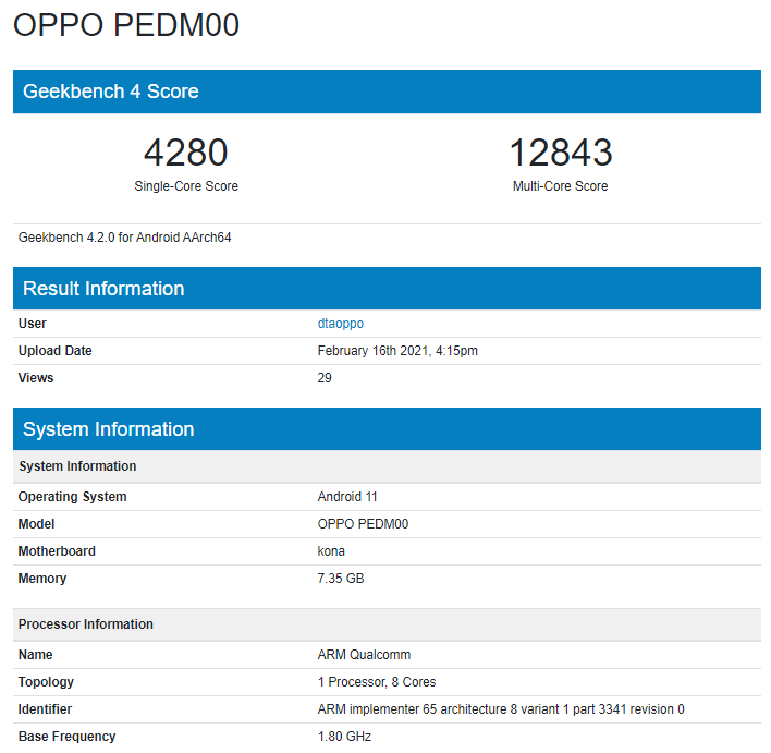 Oppo Pedm00 Geekbench