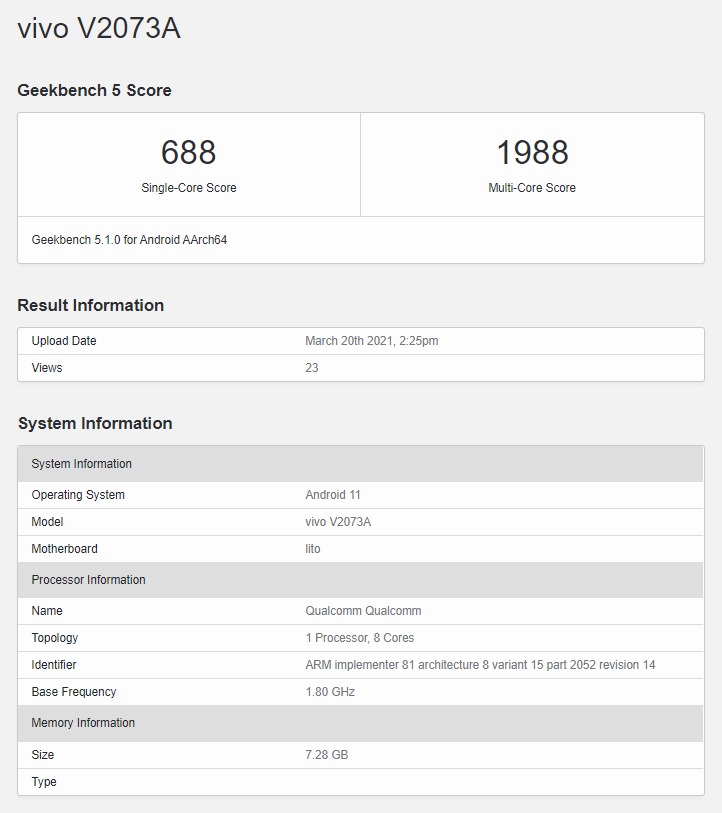 Iqoo Z3 Geekbench