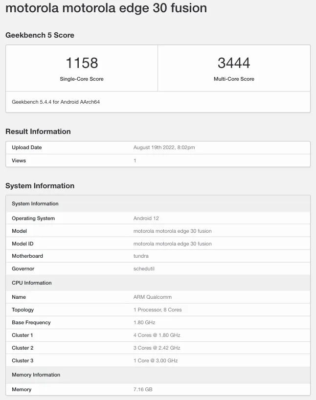 Motorola Edge 30 Fusion Geekbench