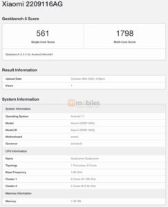 Redmi Note 11 Pro 2023 2209116ag=geekbench