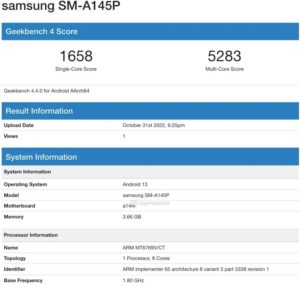 Samsung Galaxy A14 4g Sm A145p Geekbench